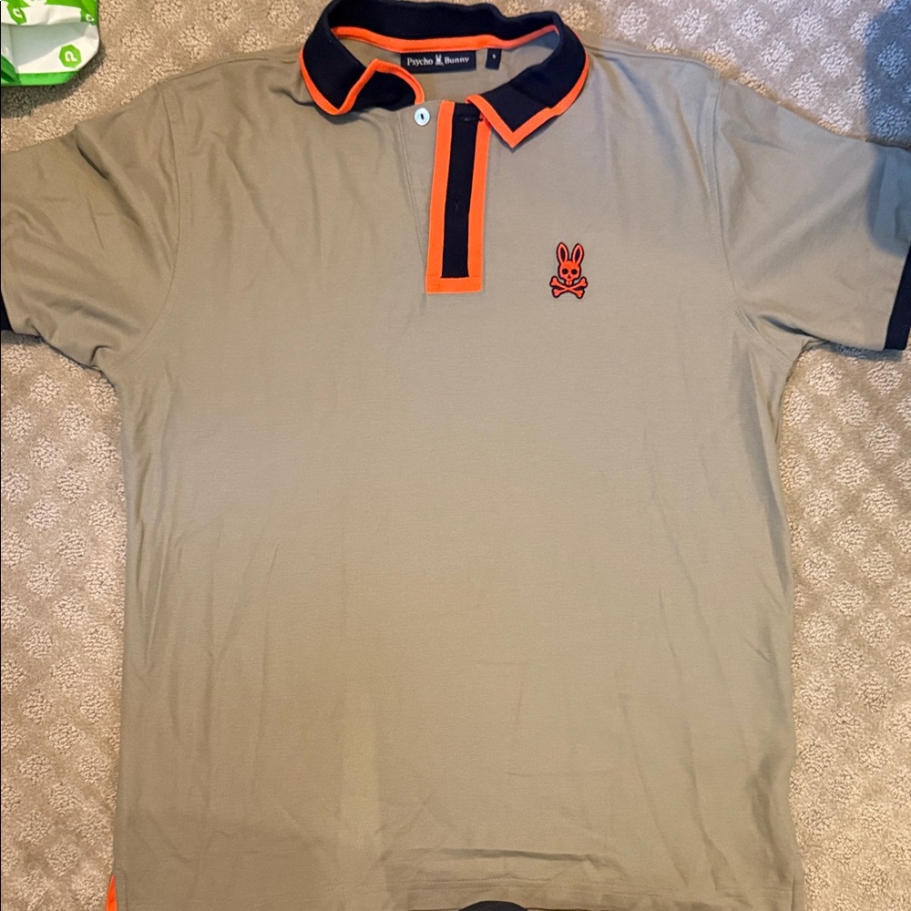 Psycho Bunny Beige Polo with Orange and Black Trim